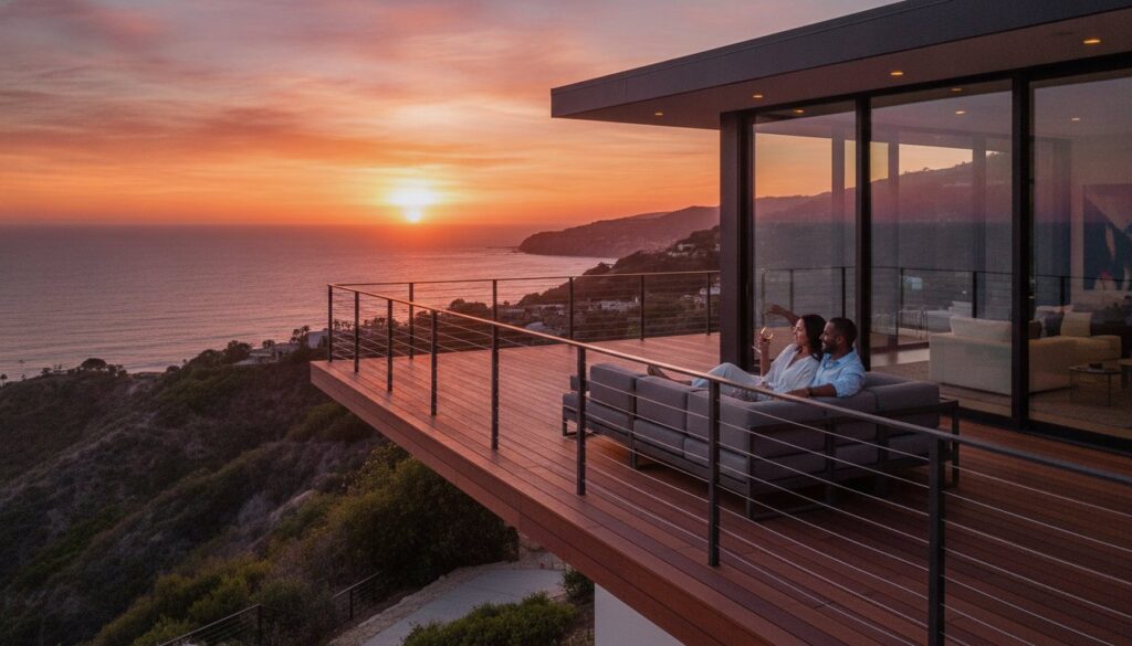 Cable Railing for Decks in Los Angeles: The Ultimate 2026 Guide 3 Modern cable railing system installed on a residential deck with stainless steel posts.