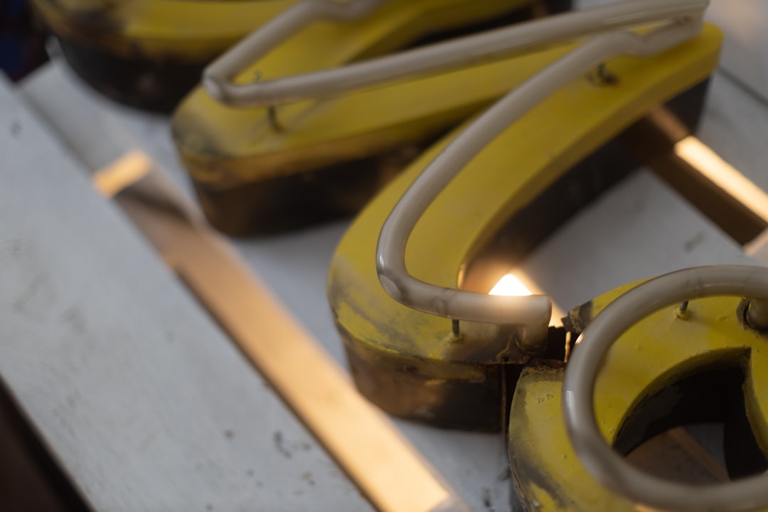 a close-up of several yellow pipes