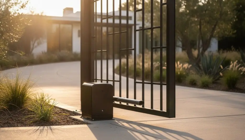 Security iron fence and gate operator installed at a coastal property.